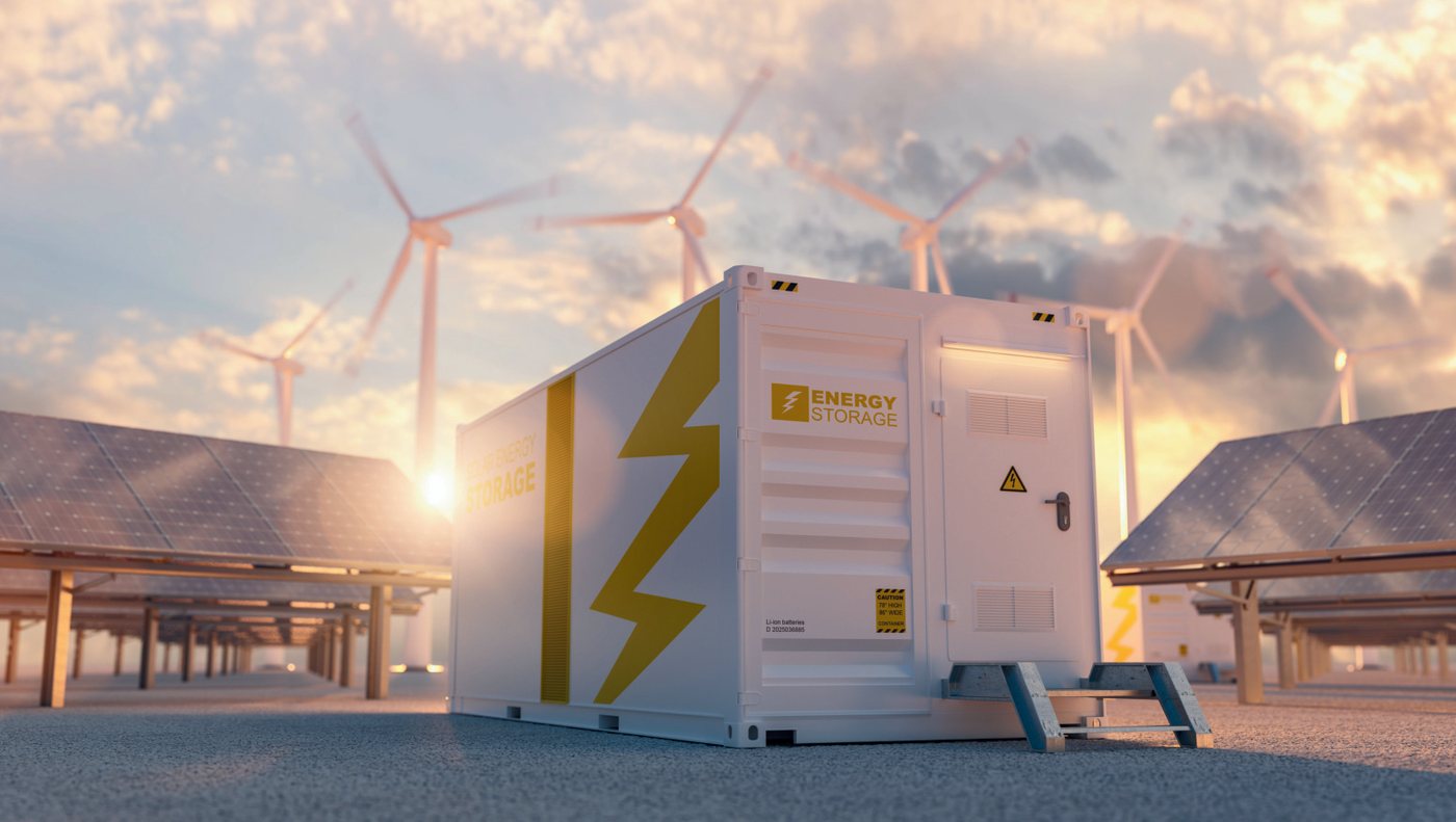 Containerised battery energy storage system at a solar plant