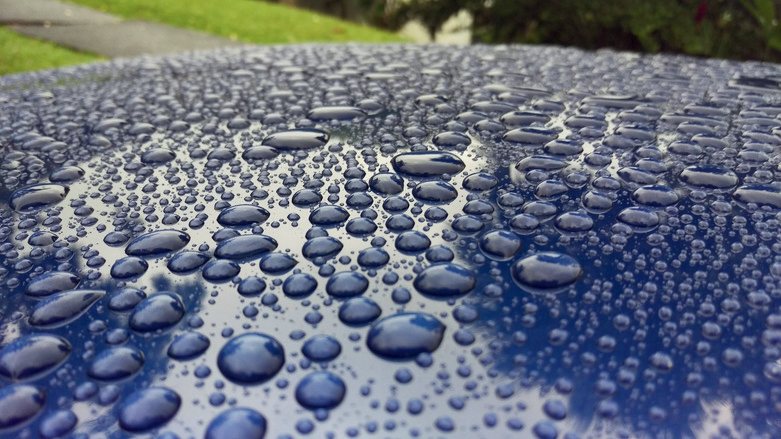 Water beading on a hydrophobic silicone surface